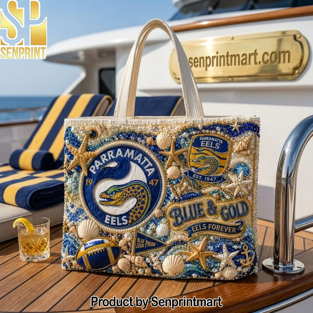 Parramatta Eels Blue & Gold Embellished Luxury Tote Bag