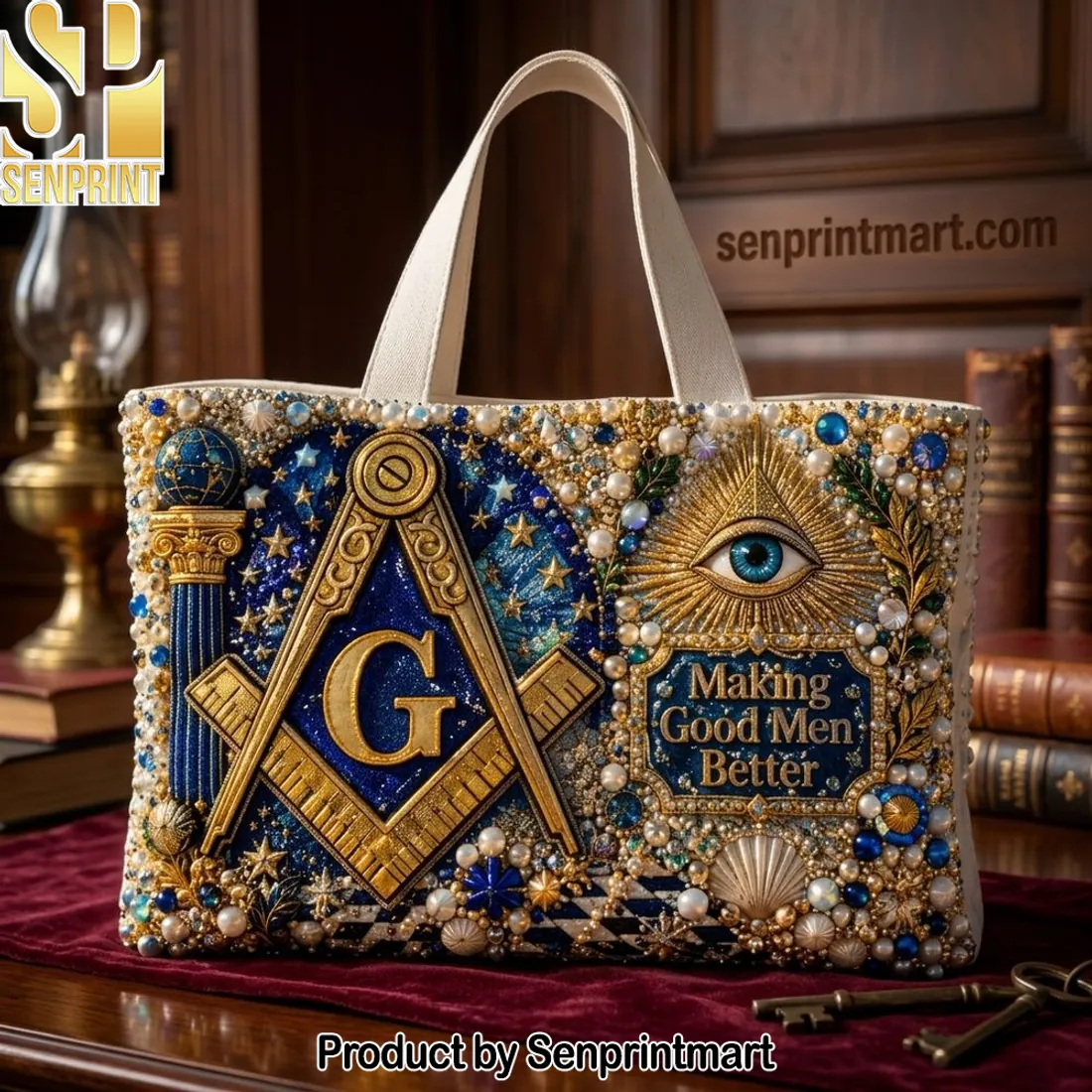 Masonic “Making Good Men Better” Embellished Luxury Tote Bag