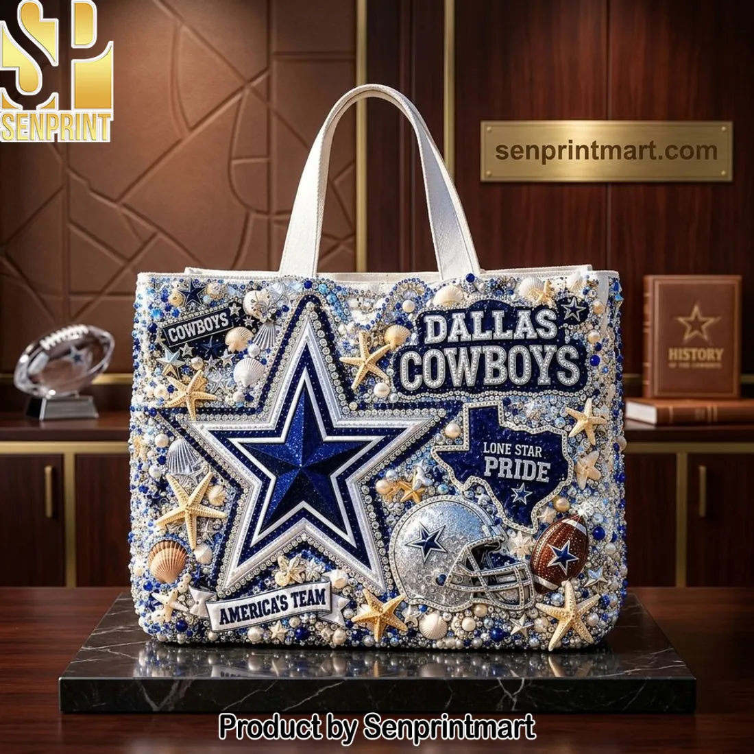 Dallas Cowboys America’s Team Luxury Beaded Rhinestone Tote Bag