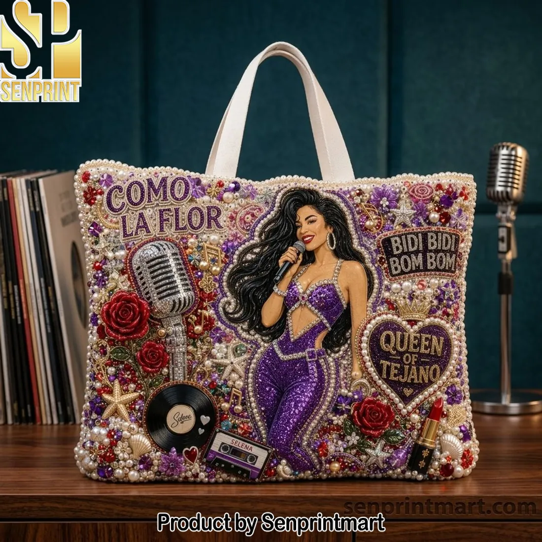 Selena Queen of Tejano Como La Flor Glamorous Beaded Style Tote Bag