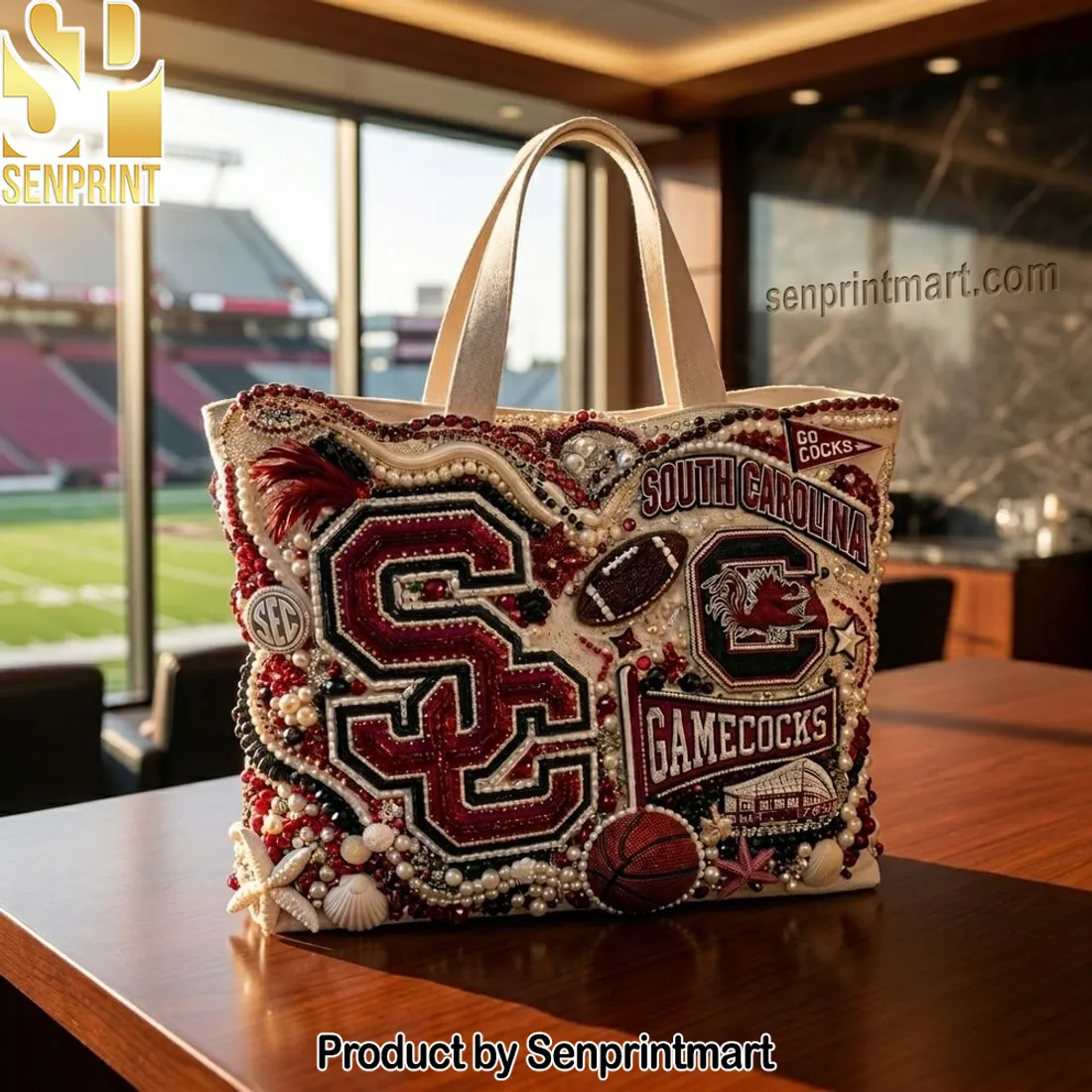 South Carolina Gamecocks Luxury Beaded Pearls Gameday Tote Bag