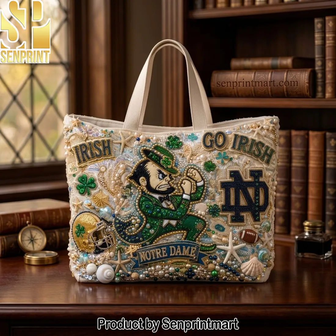Notre Dame Fighting Irish Beaded Luxury Game Day Tote Bag