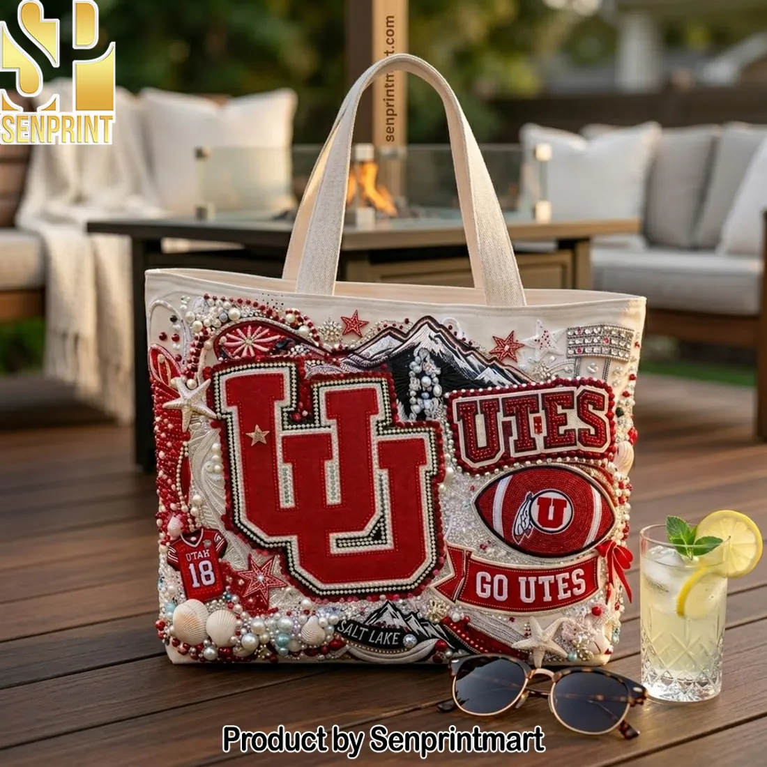 Utah Utes Go Utes Premium Beaded Game Day Tote Bag