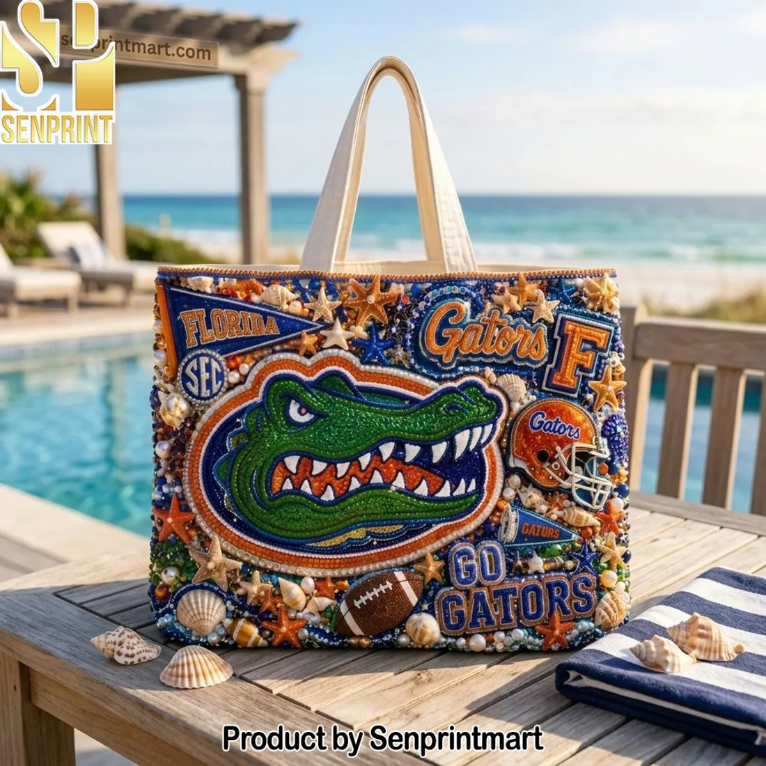 Florida Gators Beaded Embellished Summer Beach Tote Bag