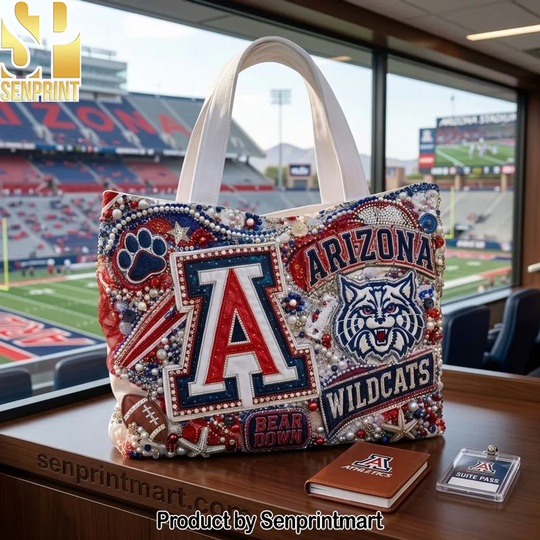 Arizona Wildcats Beaded Game Day Embellished Tote Bag
