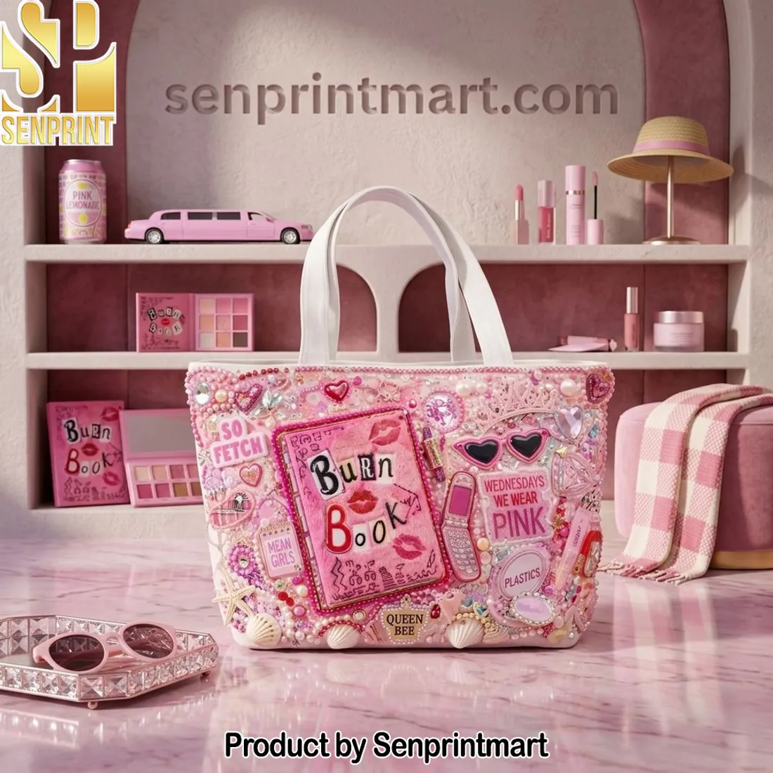 Mean Girls Burn Book Pink Embellished Tote Bag