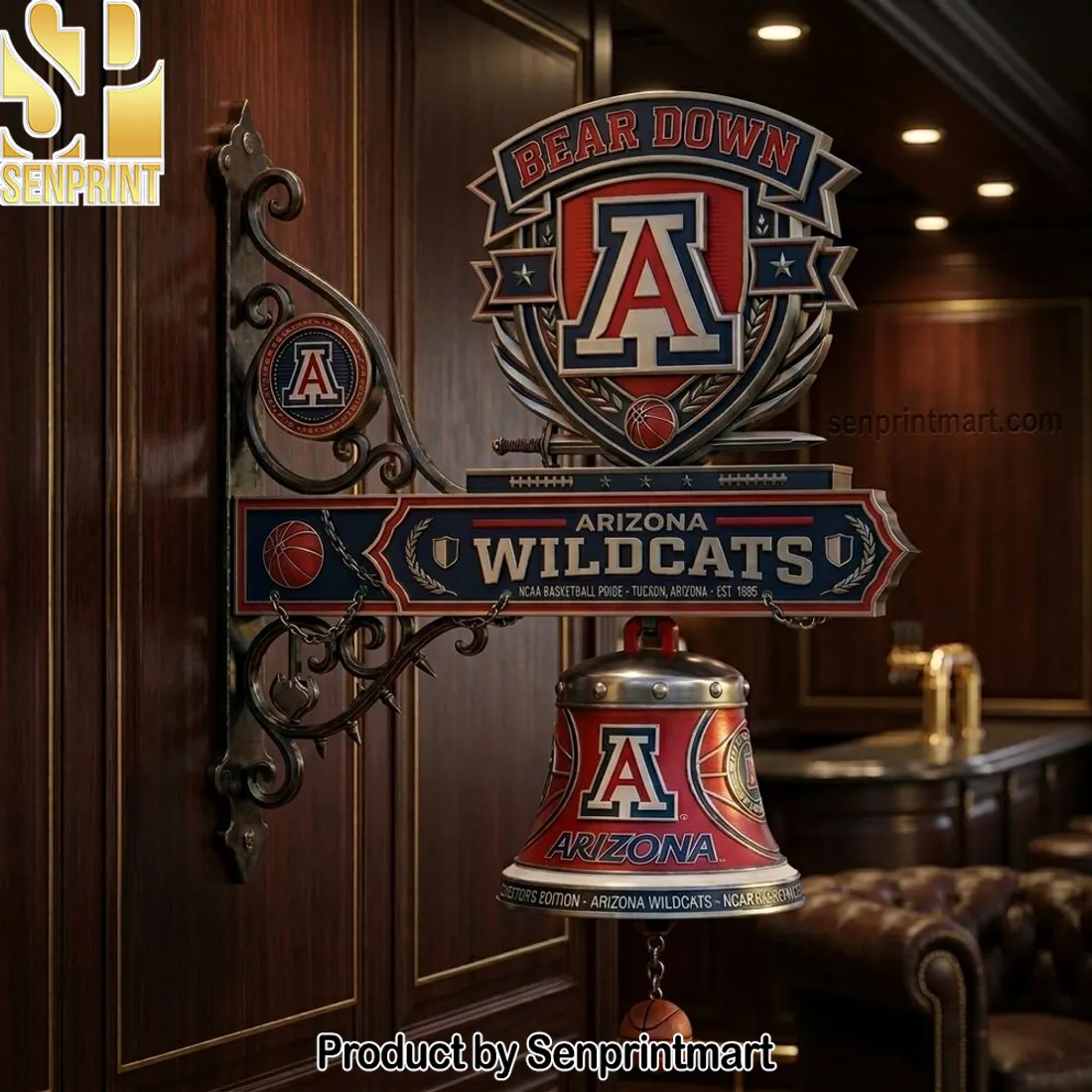 Arizona Wildcats Bear Down Premium Vintage 3D Metal Wall Bell