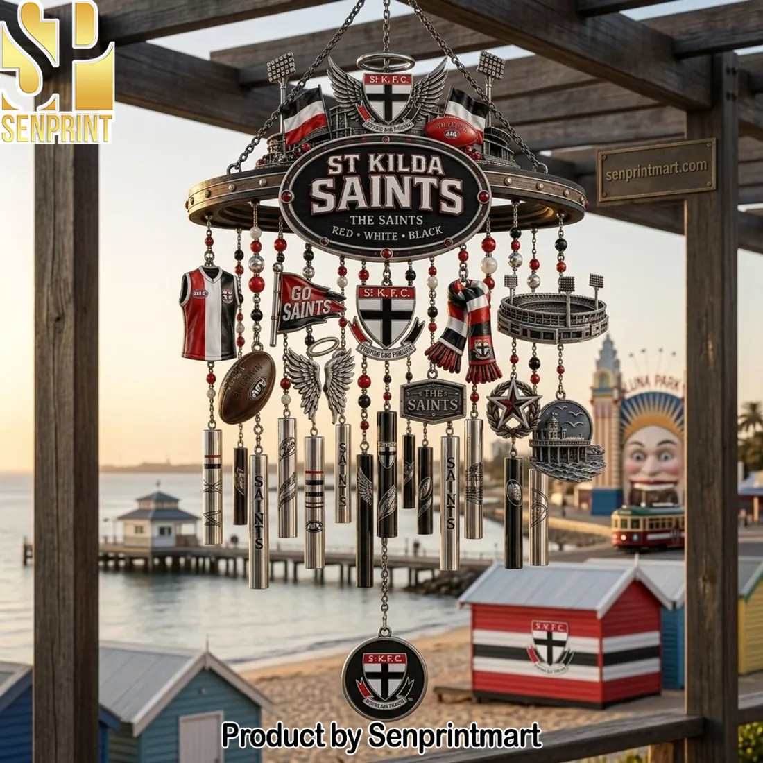 St Kilda Saints AFL Premium 3D Metal Garden Wind Chime