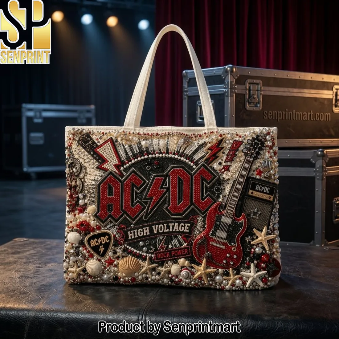 AC/DC High Voltage Beaded Embellished Rock Band Tote Bag