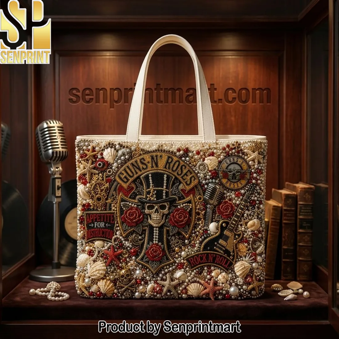 Guns N’ Roses Appetite for Destruction Embellished Pearl Beaded Tote Bag