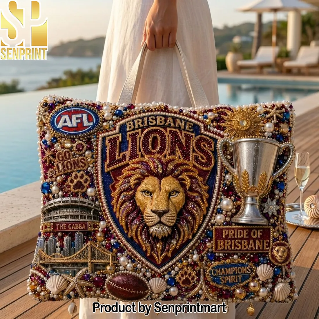 Brisbane Lions AFL Luxury Embellished Fan Tote Bag