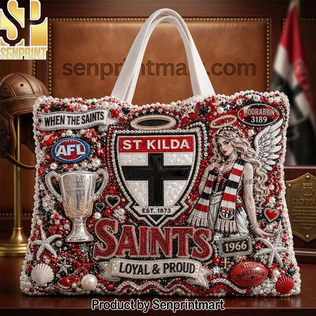 St Kilda Saints AFL 1966 Premiership Commemorative Beaded Tote Bag