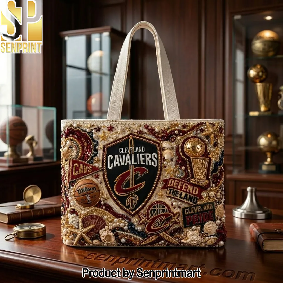 Cleveland Cavaliers Defend The Land Beaded Luxury Tote Bag