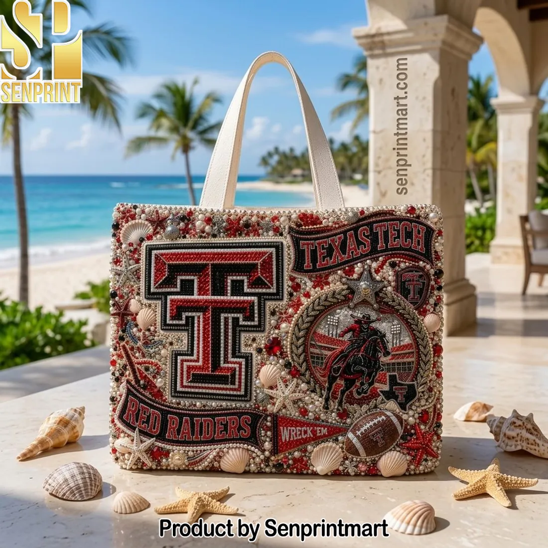 Texas Tech Red Raiders Beaded Pearl Luxury Game Day Tote Bag