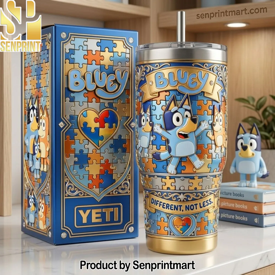 Bluey Different Not Less Autism Awareness 3D Stainless Steel Tumbler