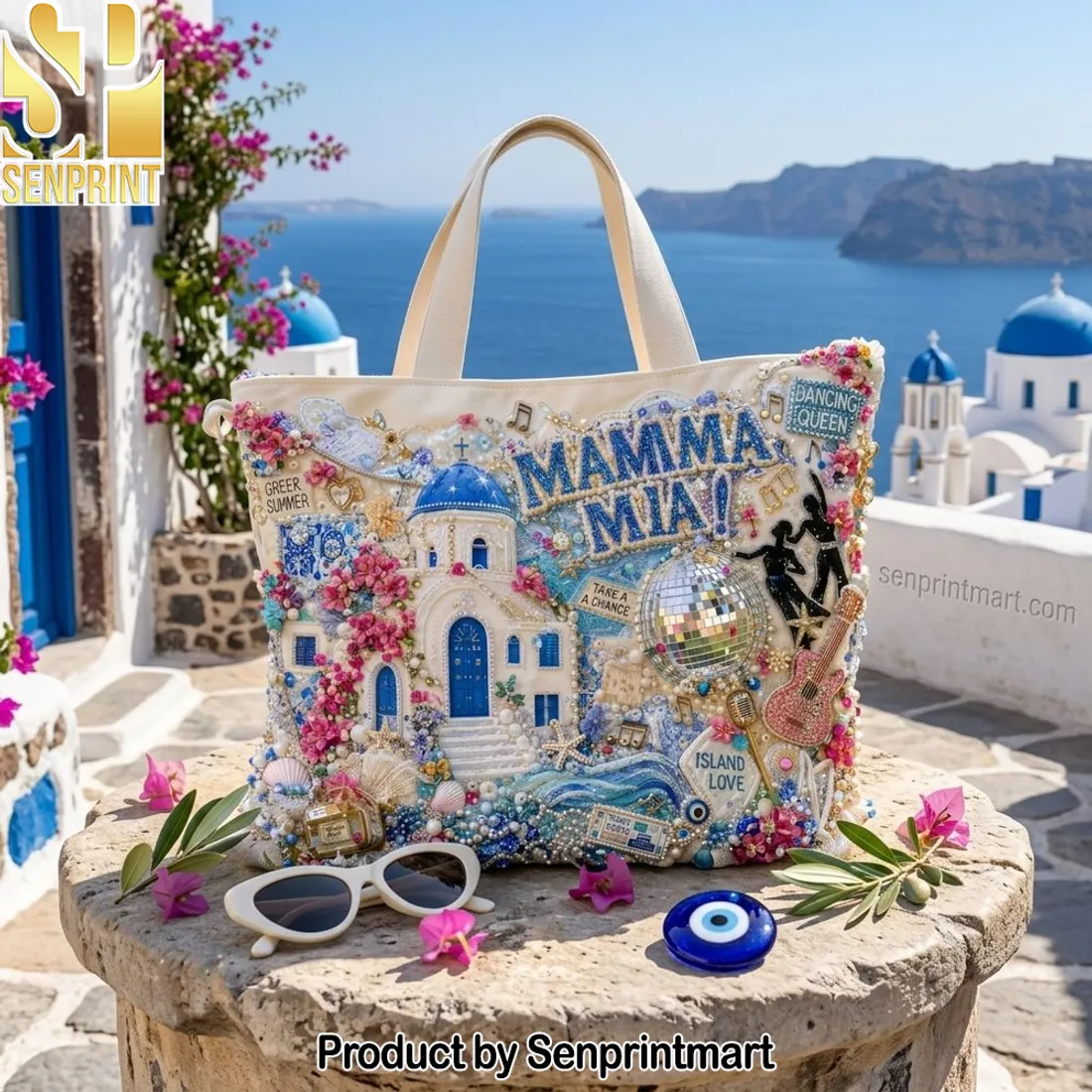 Mamma Mia Dancing Queen 3D Embellished Greek Summer Tote Bag
