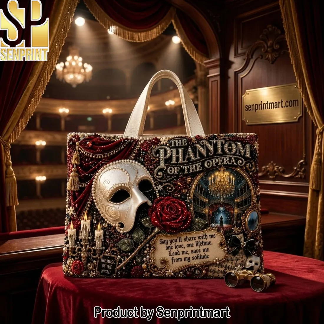 The Phantom of the Opera Luxury Ornate Mask Tote Bag