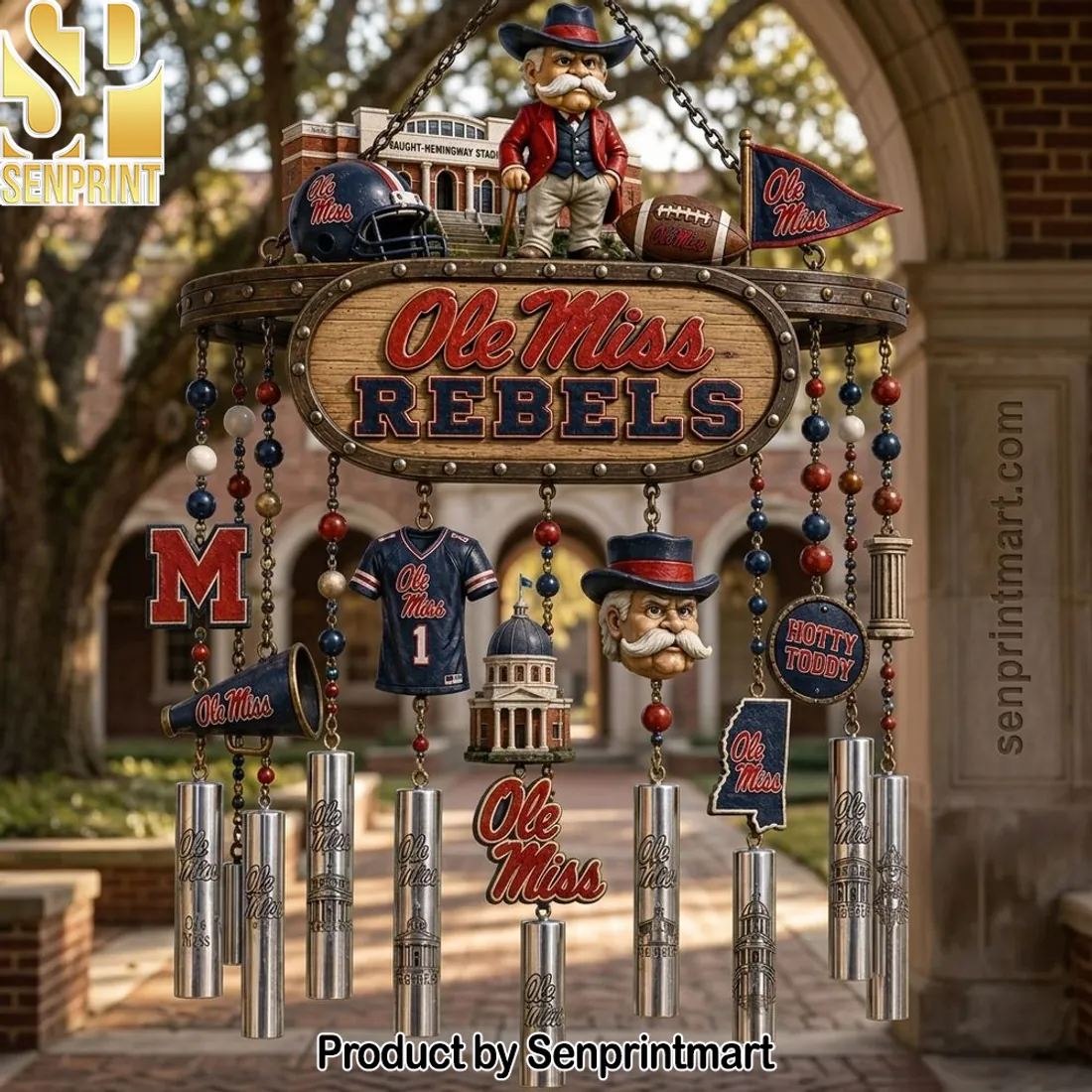 Ole Miss Rebels NCAA Premium 3D Mascot Hotty Toddy Outdoor Wind Chime