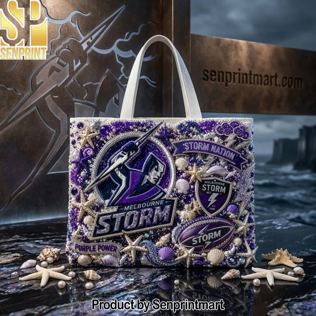 Melbourne Storm NRL Beaded Luxury Summer Beach Tote Bag