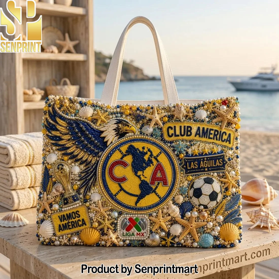 Club America Las Aguilas Beaded Summer Beach Tote Bag