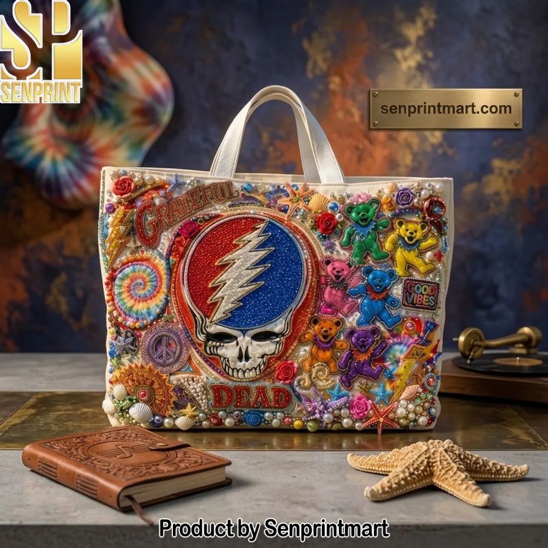 Grateful Dead Steal Your Face Luxury 3D Beaded Tote Bag