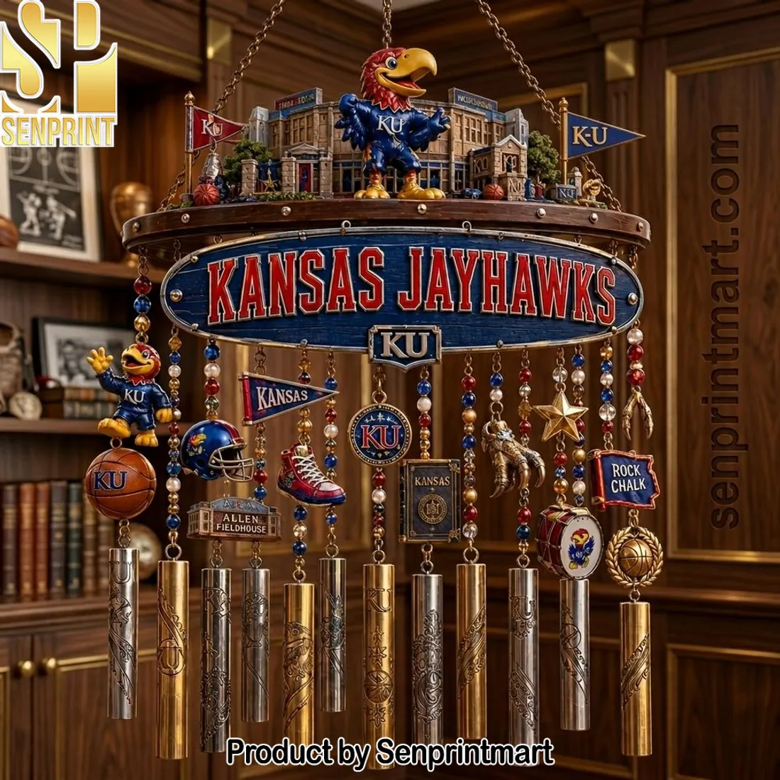 Kansas Jayhawks NCAA Premium 3D Mascot Hanging Patio Wind Chime