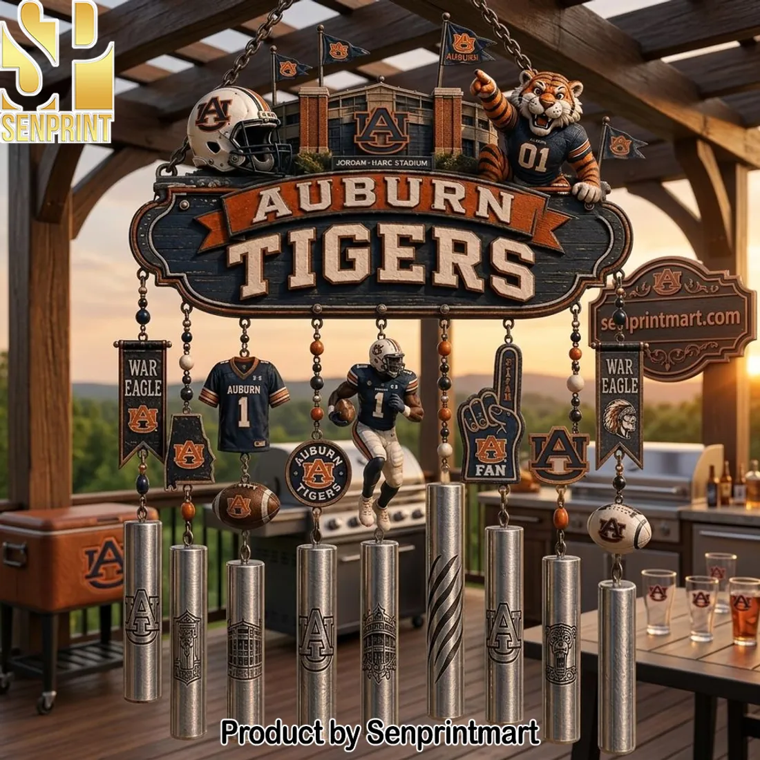 Auburn Tigers NCAA Premium 3D Metal Patio Wind Chime