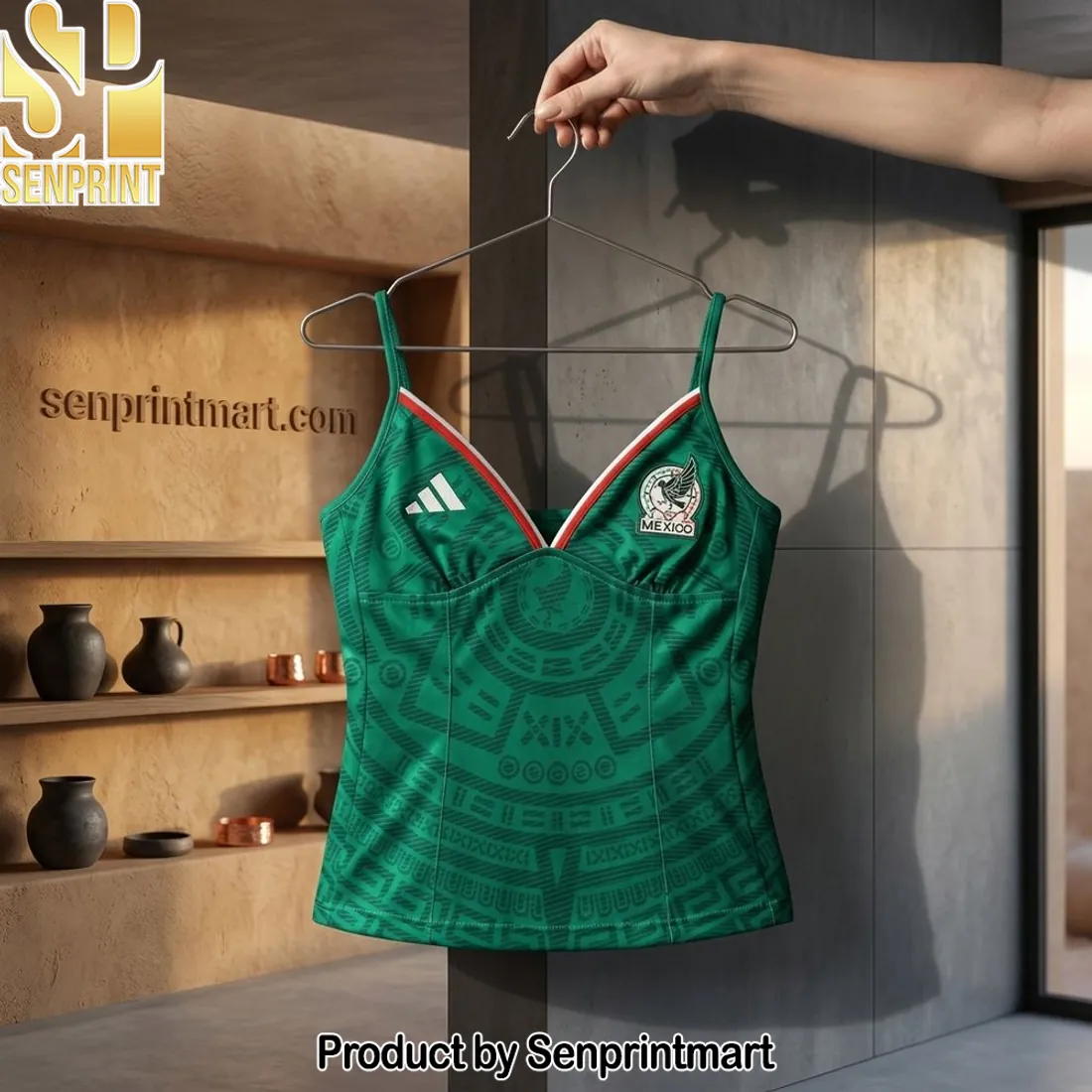 Mexico National Team Aztec Pattern Green Jersey Cami Top