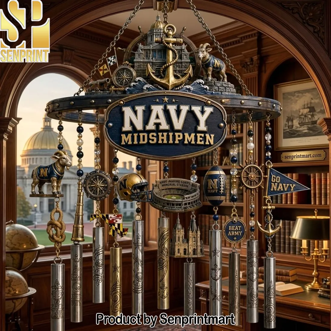 Navy Midshipmen Go Navy Beat Army Premium Metal Wind Chime