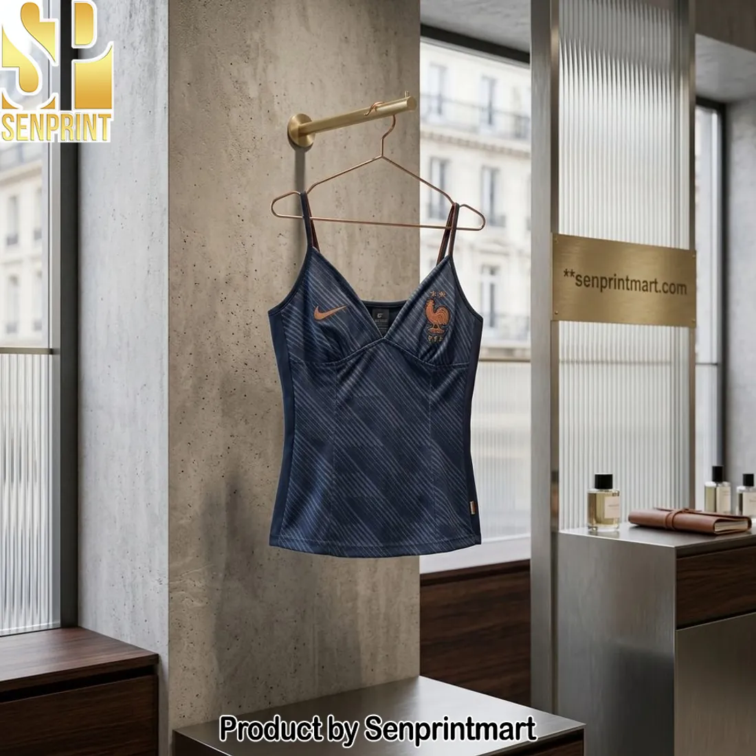 France FFF Nike Dark Blue Striped Athletic Cami Top