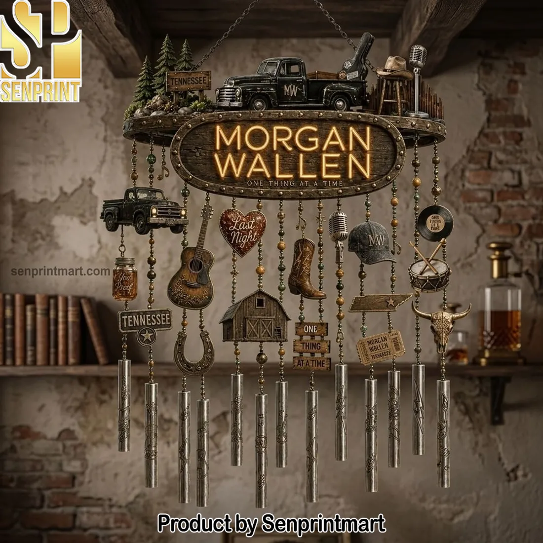 Morgan Wallen One Thing At A Time Rustic Country Music Outdoor Wind Chime