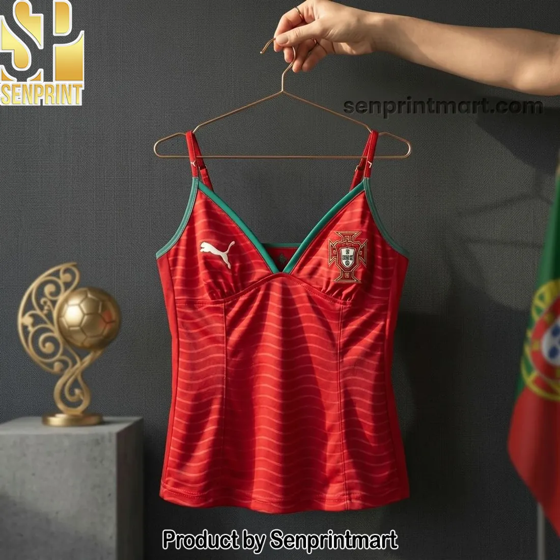 Portugal National Football Team Women’s Red V-Neck Jersey Cami Top