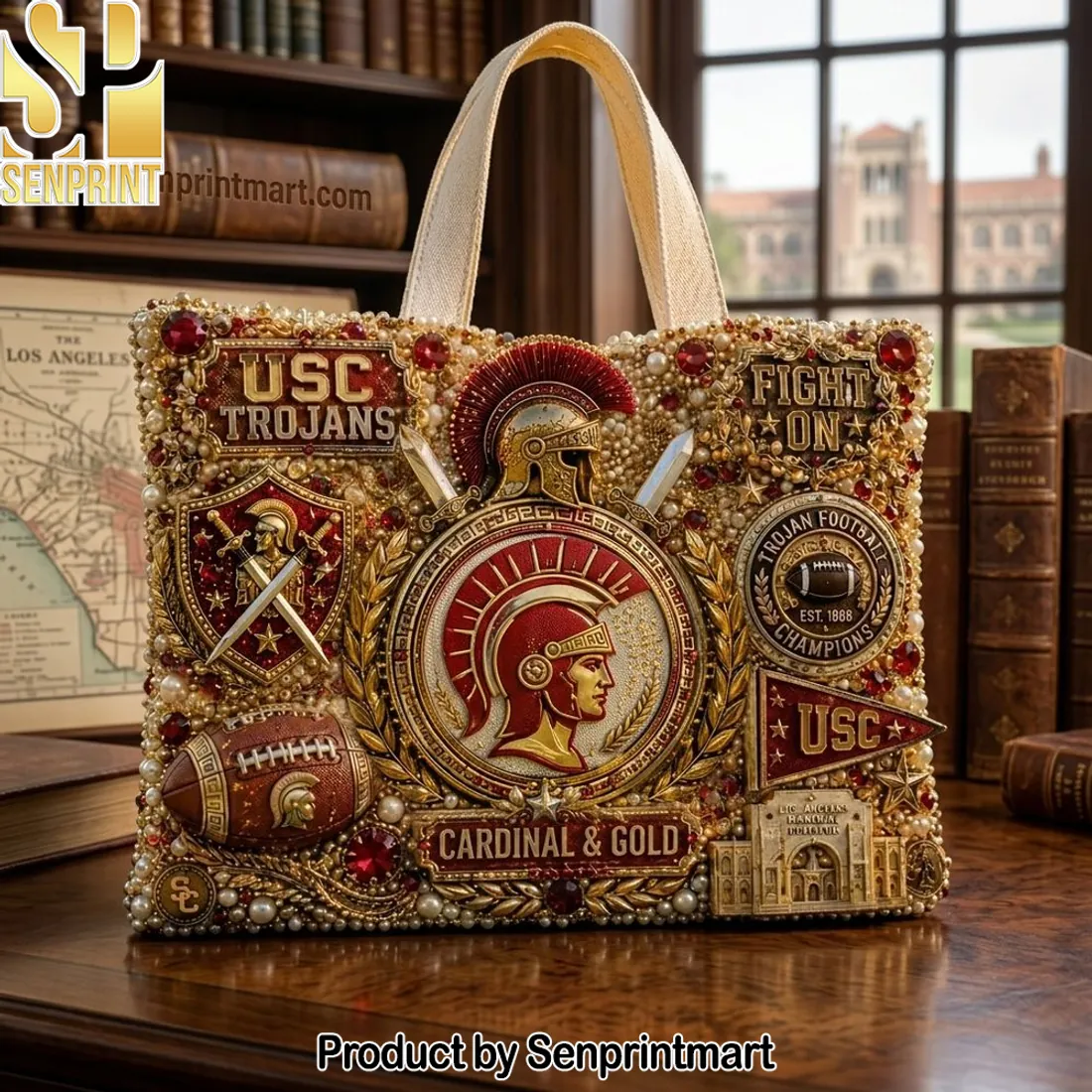 USC Trojans Fight On Luxury Beaded Gameday Tote Bag
