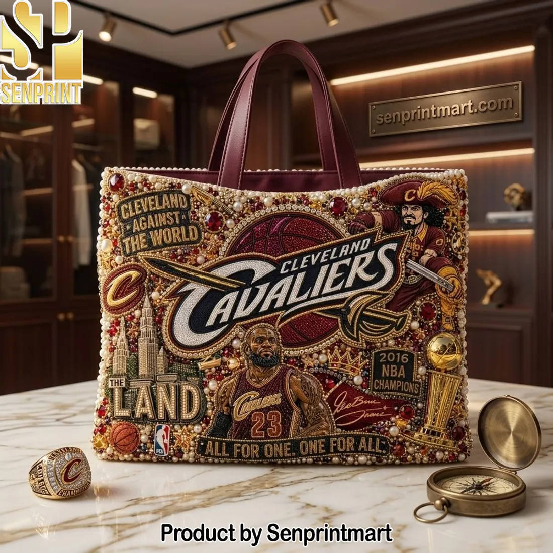Cleveland Cavaliers 2016 NBA Champions Beaded Luxury Tote Bag