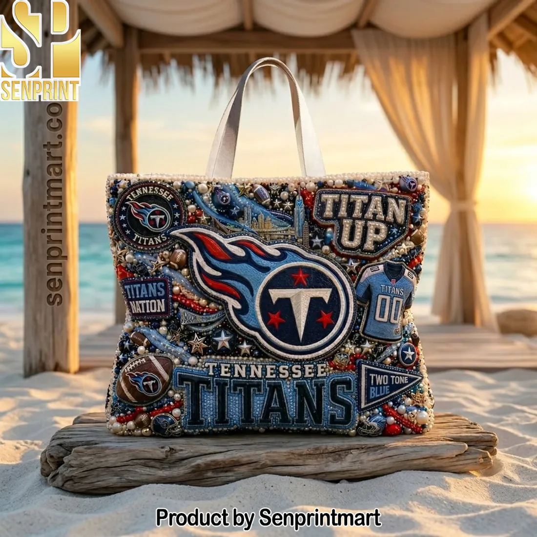 Tennessee Titans Titan Up Luxury Beaded Embellished Tote Bag