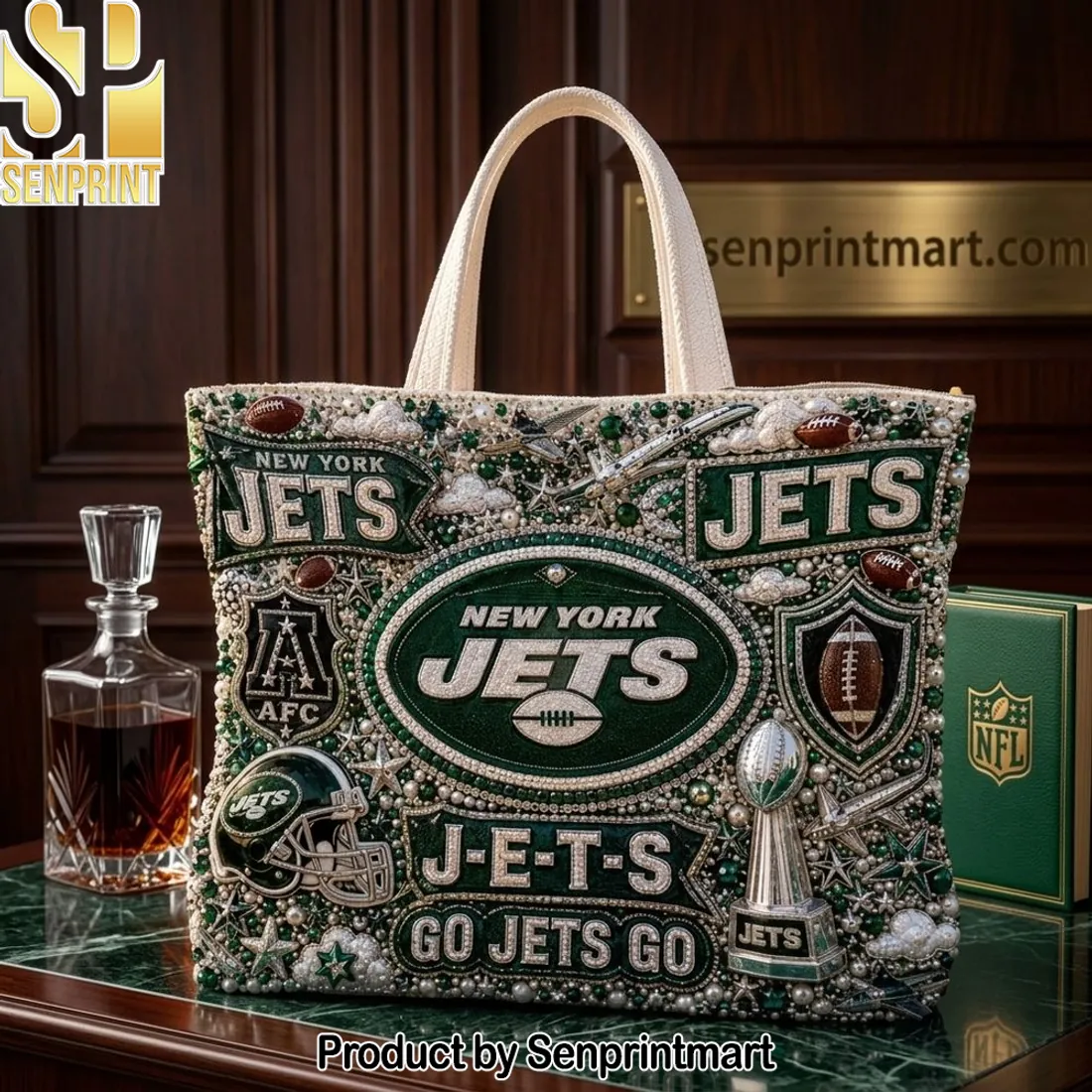 New York Jets Beaded Embellished Game Day Tote Bag