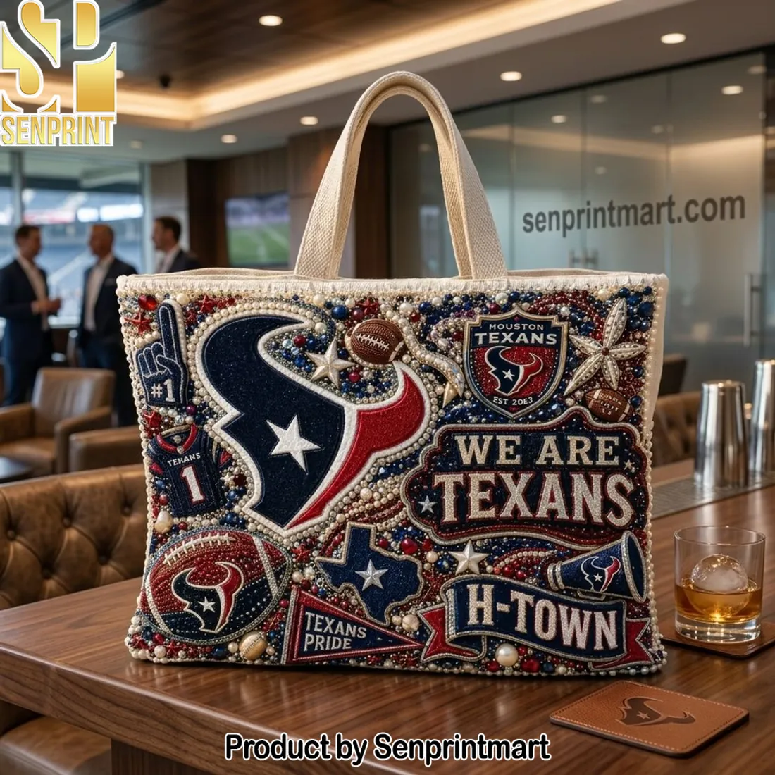 Houston Texans H-Town Beaded Luxury Game Day Tote Bag