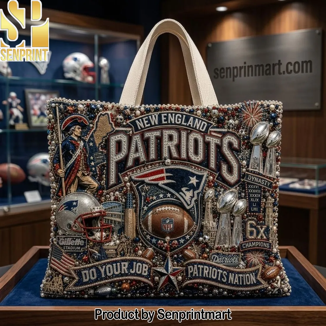 New England Patriots 6x Champions Beaded Tote Bag