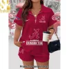 Alabama Crimson Tide Personalized Custom Name Quilted Waffle 2-Piece Zip Polo and Shorts Set