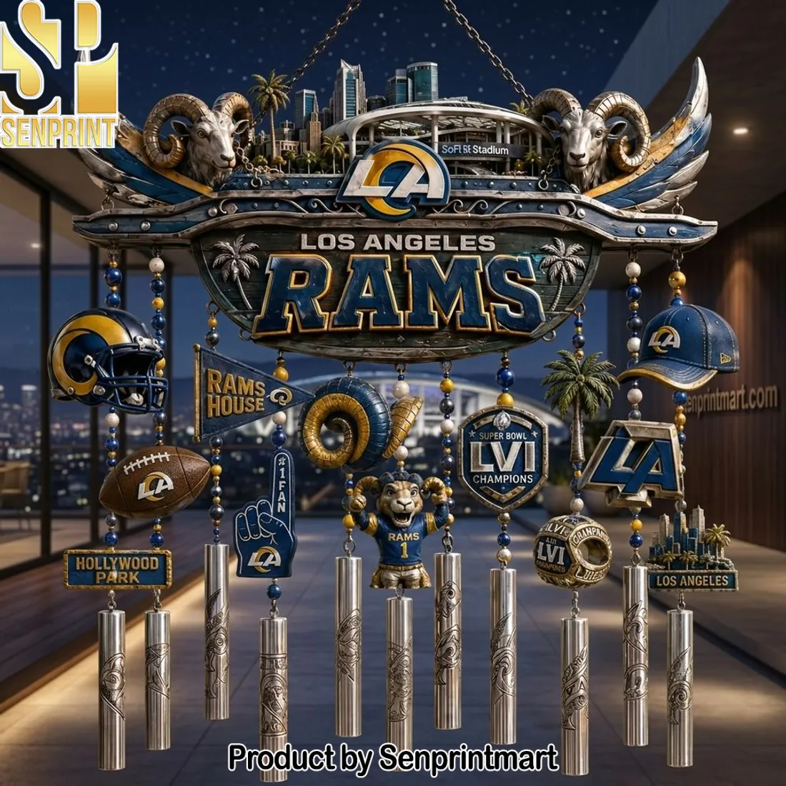 Los Angeles Rams Super Bowl LVI Champions Premium Outdoor Wind Chime