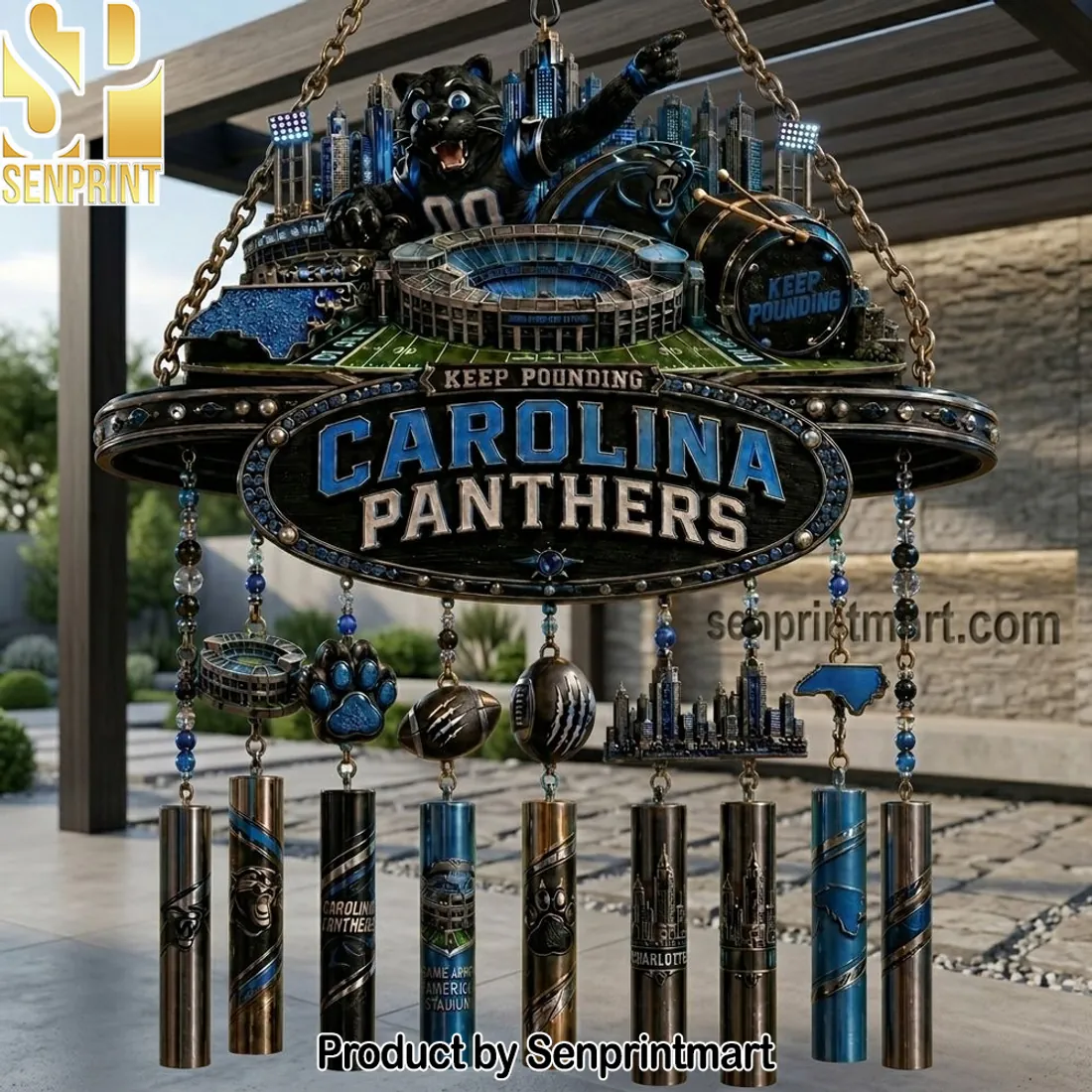 Carolina Panthers Keep Pounding Premium Outdoor Metal Wind Chime