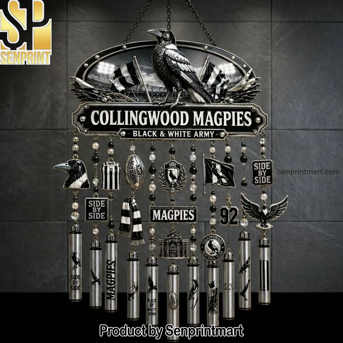 Collingwood Magpies Black and White Army Premium Metal Wind Chime