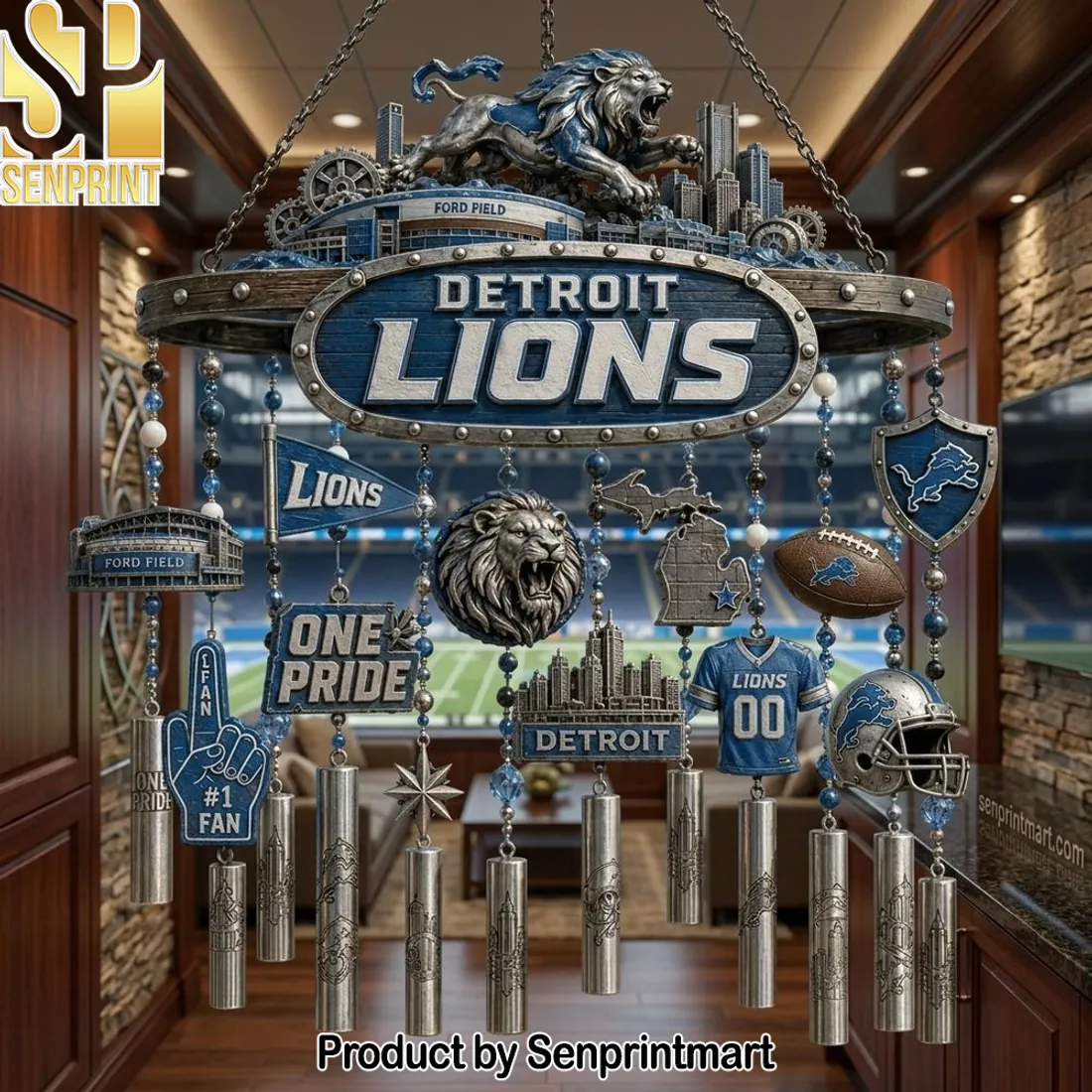 Detroit Lions One Pride Ford Field Premium 3D Metal Wind Chime