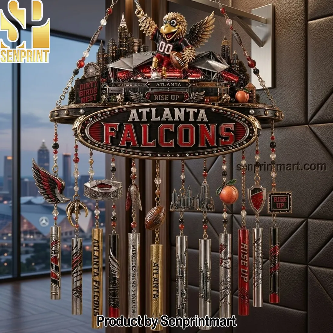 Atlanta Falcons Rise Up Premium 3D Mascot Metal Wind Chime