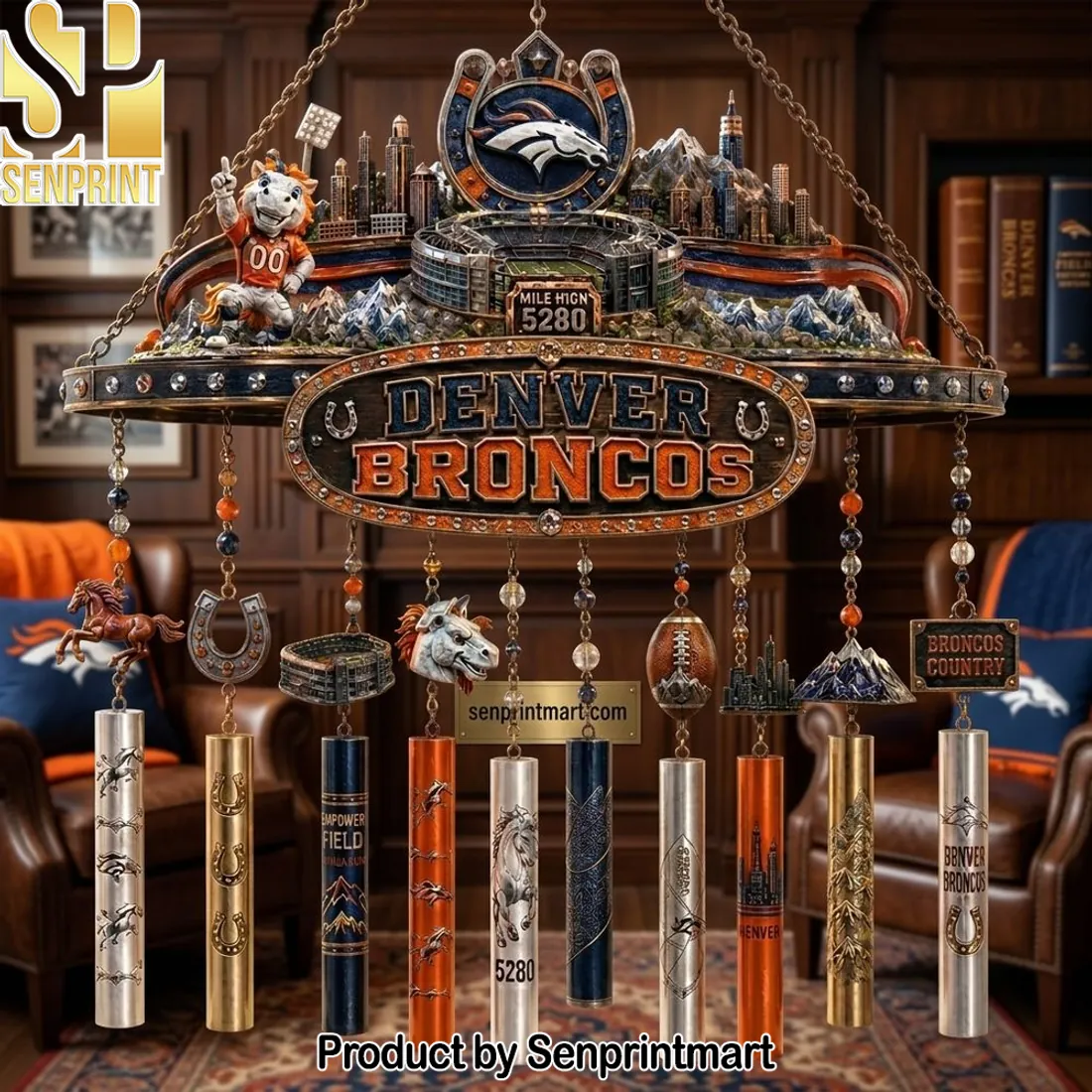Denver Broncos Mile High 5280 Commemorative 3D Metal Wind Chime