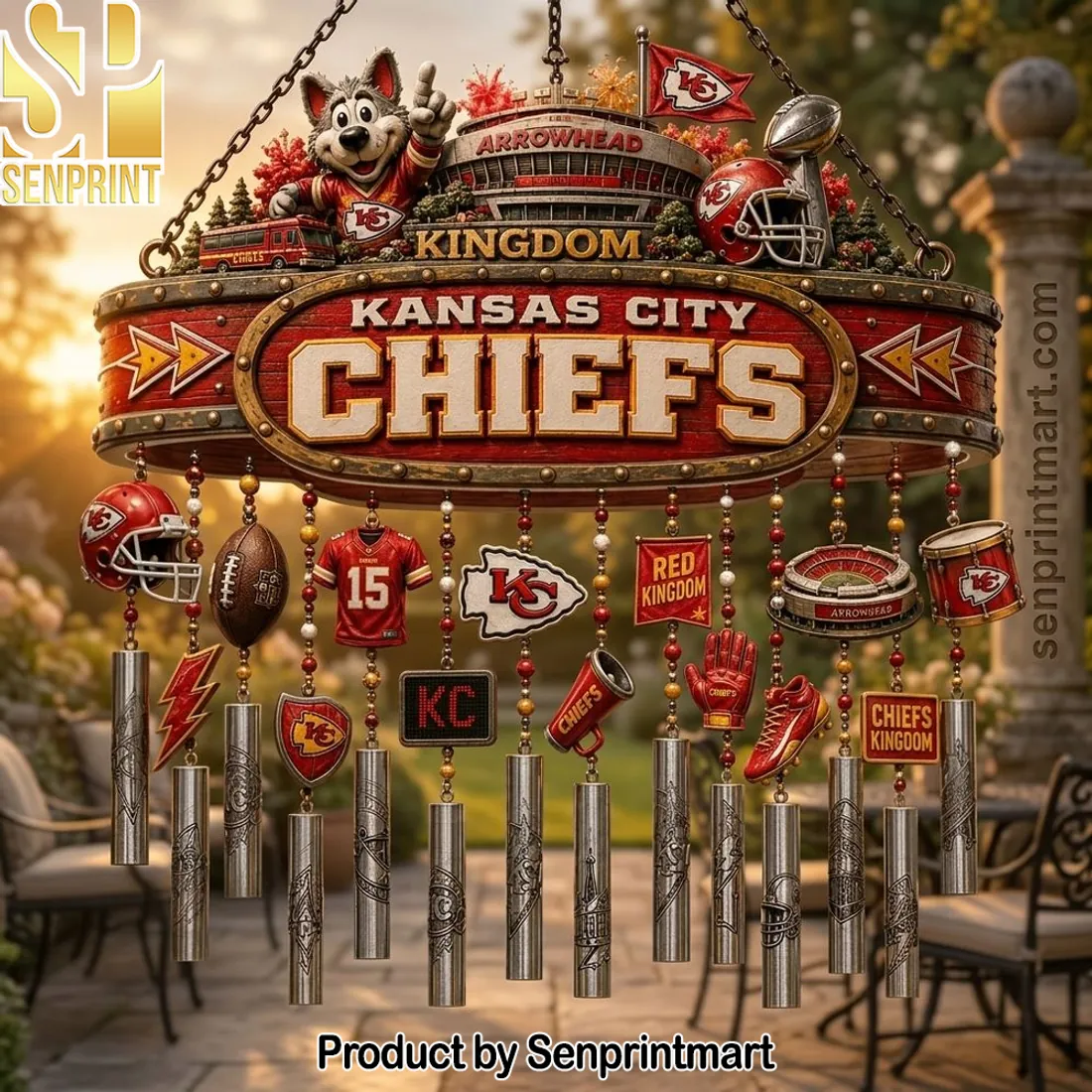 Kansas City Chiefs Red Kingdom Premium Outdoor Garden Wind Chime