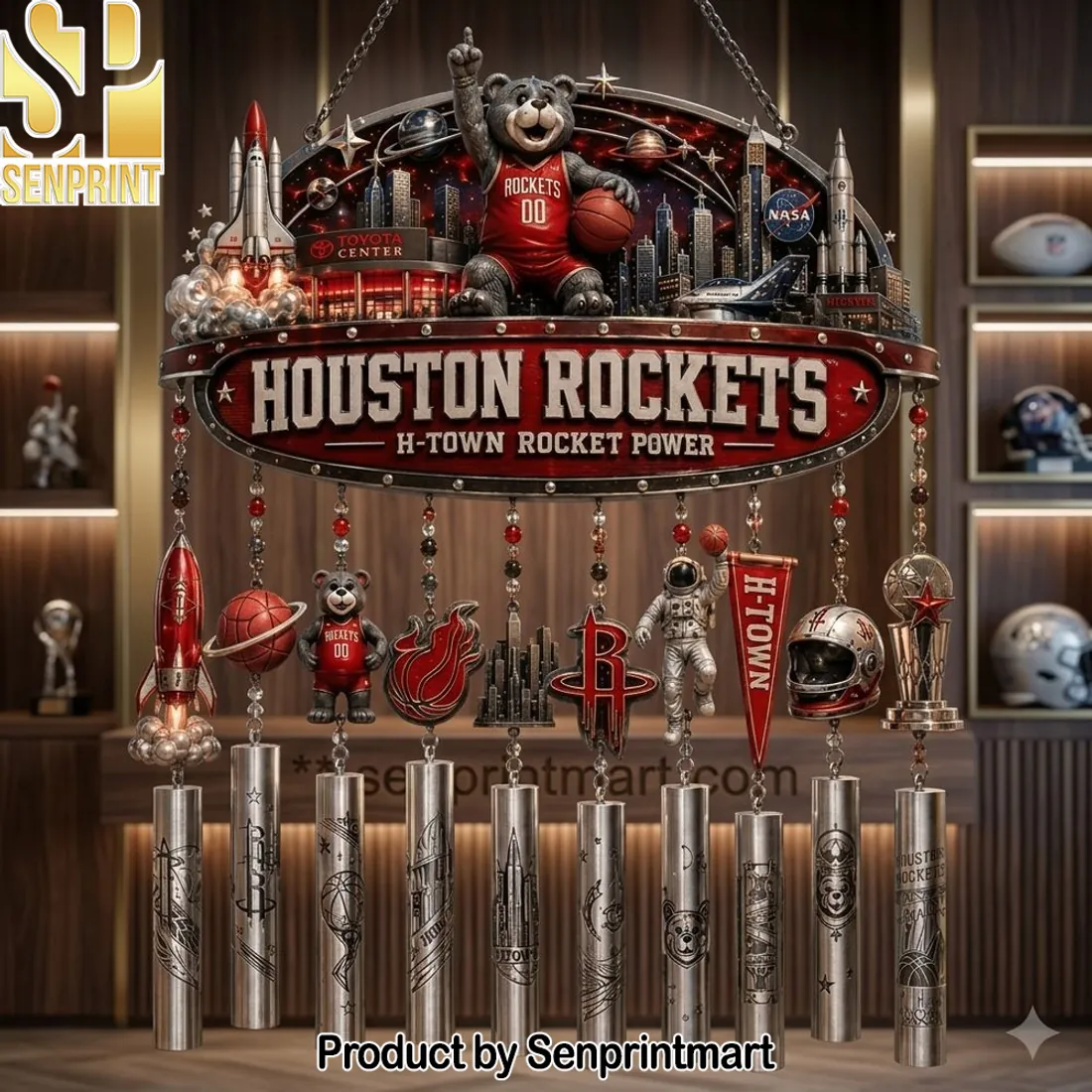 Houston Rockets H-Town Rocket Power Commemorative 3D Metal Wind Chime