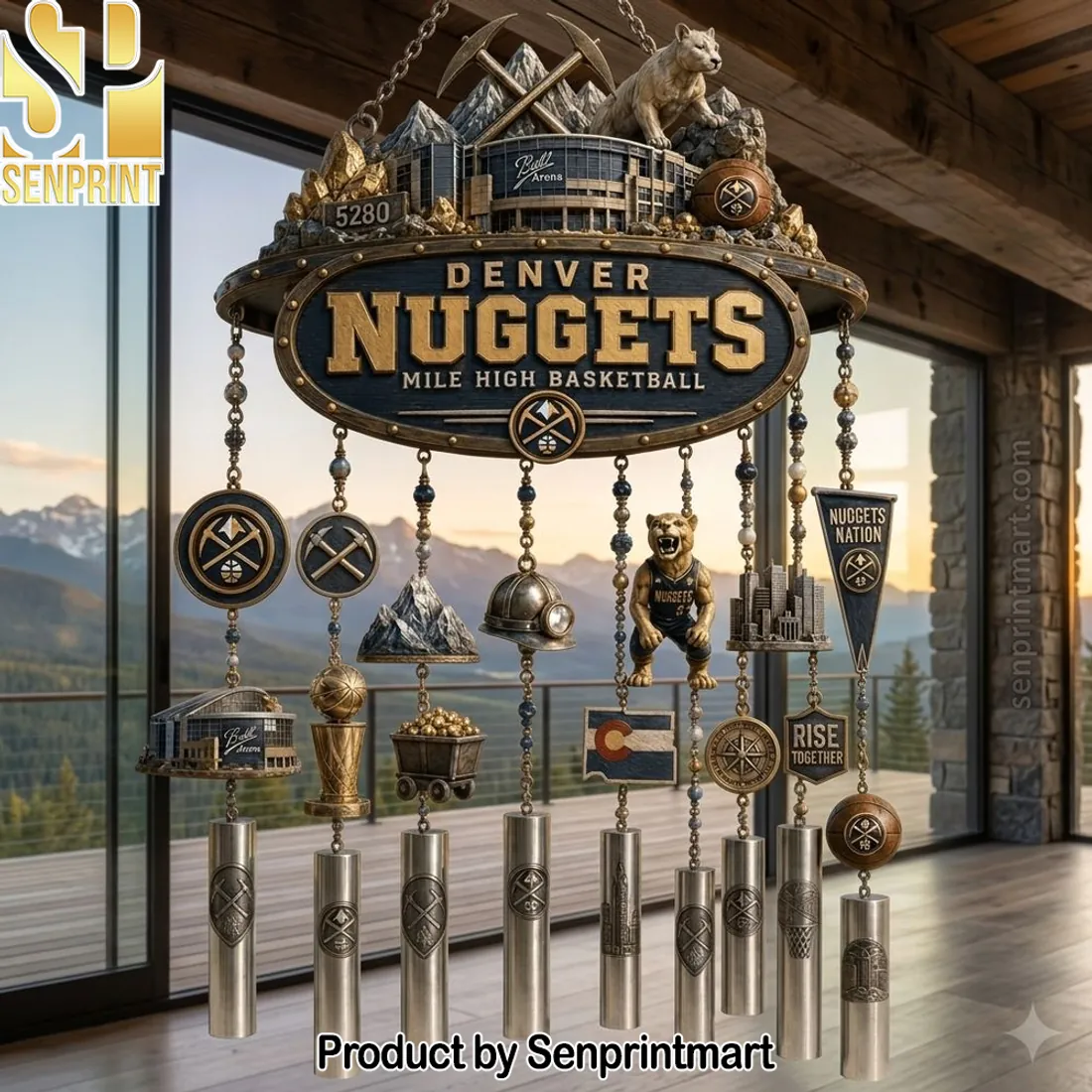 Denver Nuggets Mile High Basketball Premium 3D Metal Wind Chime