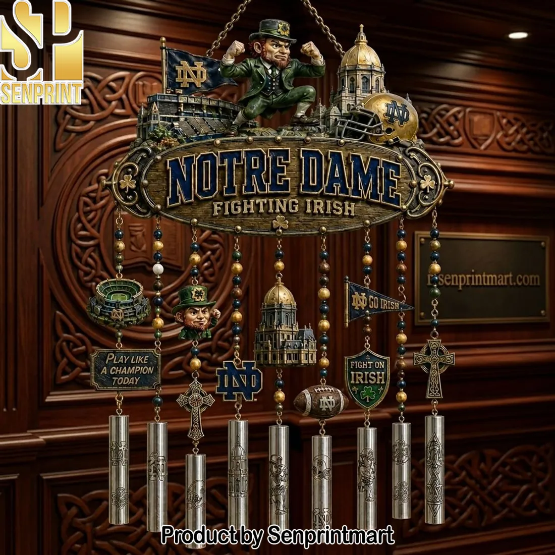 Notre Dame Fighting Irish Premium 3D Metal Garden Wind Chime