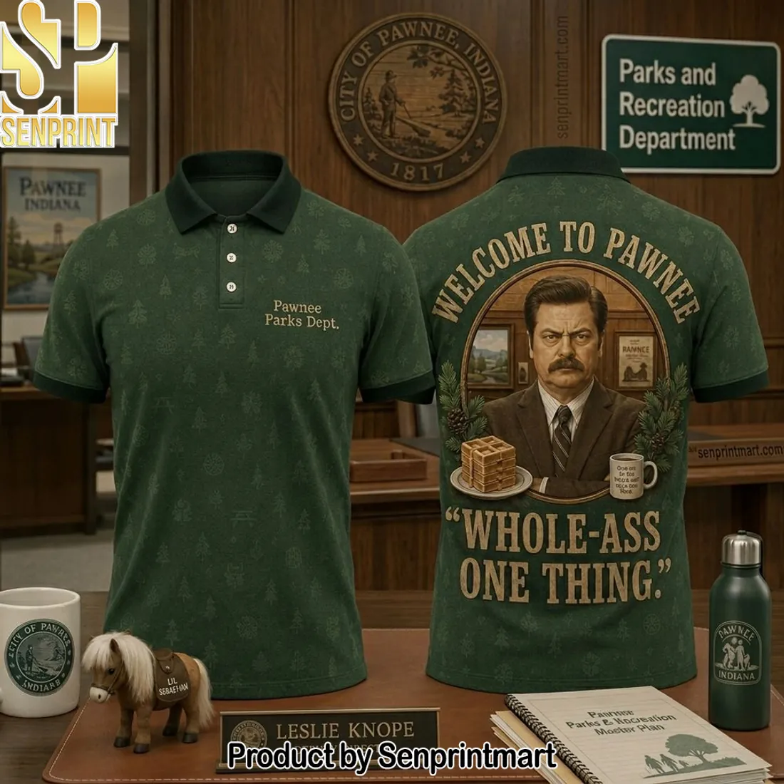 Ron Swanson Whole-Ass One Thing Parks and Rec Premium Polo Shirt